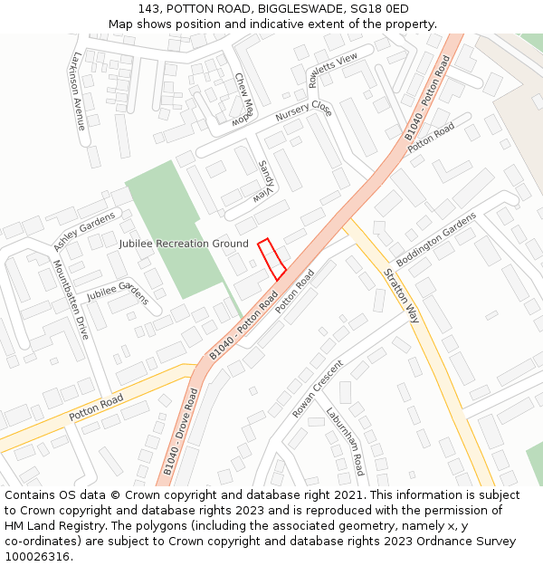 143, POTTON ROAD, BIGGLESWADE, SG18 0ED: Location map and indicative extent of plot