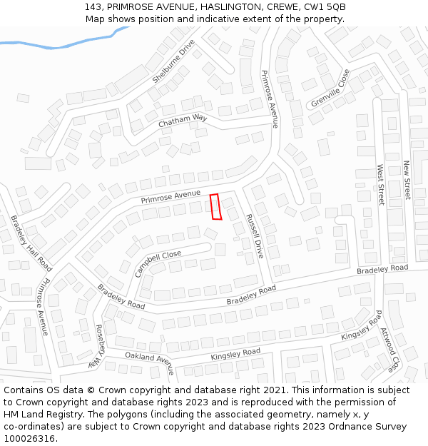 143, PRIMROSE AVENUE, HASLINGTON, CREWE, CW1 5QB: Location map and indicative extent of plot