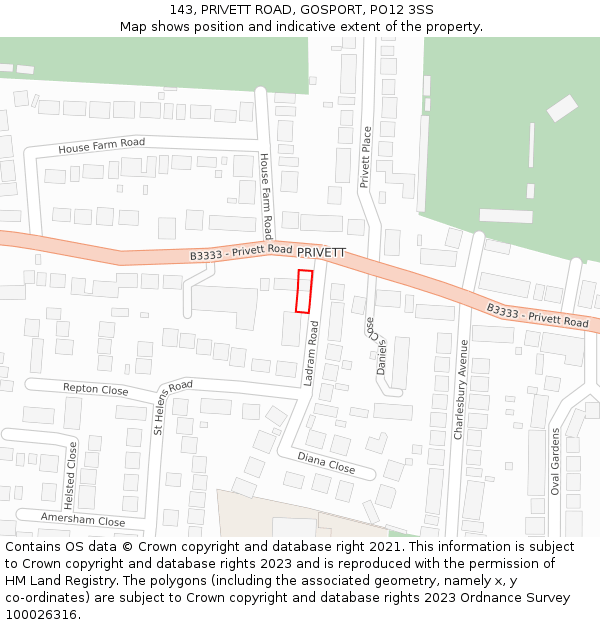 143, PRIVETT ROAD, GOSPORT, PO12 3SS: Location map and indicative extent of plot