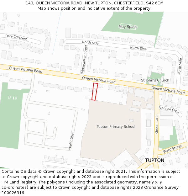 143, QUEEN VICTORIA ROAD, NEW TUPTON, CHESTERFIELD, S42 6DY: Location map and indicative extent of plot