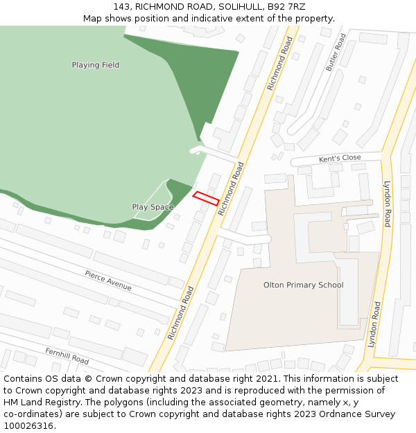 143, RICHMOND ROAD, SOLIHULL, B92 7RZ: Location map and indicative extent of plot