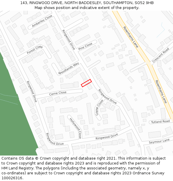 143, RINGWOOD DRIVE, NORTH BADDESLEY, SOUTHAMPTON, SO52 9HB: Location map and indicative extent of plot