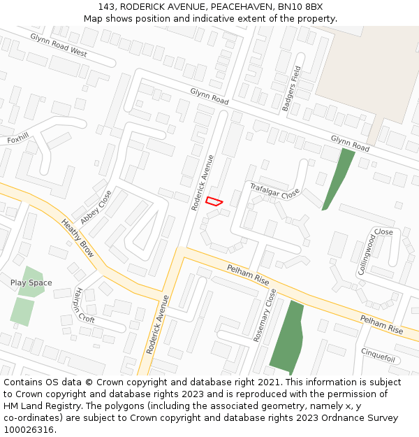 143, RODERICK AVENUE, PEACEHAVEN, BN10 8BX: Location map and indicative extent of plot