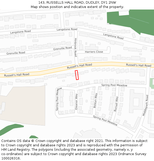 143, RUSSELLS HALL ROAD, DUDLEY, DY1 2NW: Location map and indicative extent of plot