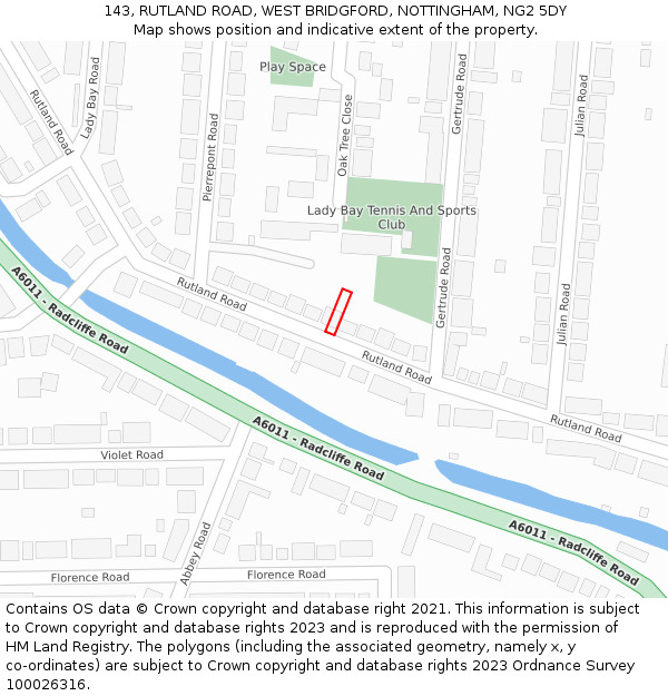 143, RUTLAND ROAD, WEST BRIDGFORD, NOTTINGHAM, NG2 5DY: Location map and indicative extent of plot