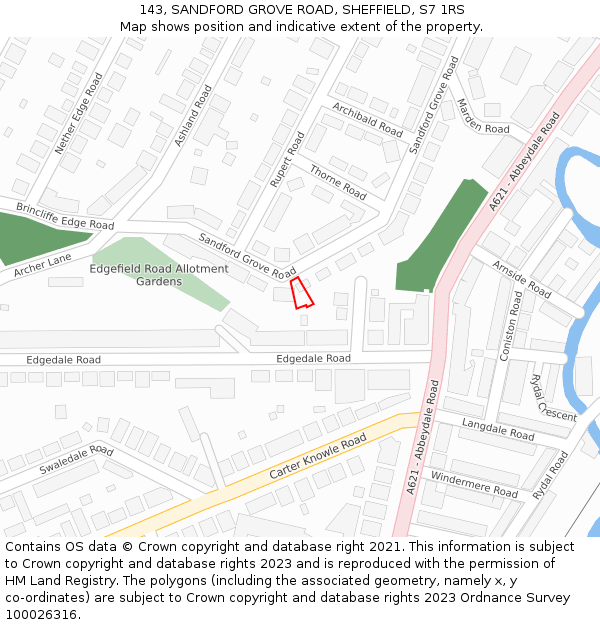 143, SANDFORD GROVE ROAD, SHEFFIELD, S7 1RS: Location map and indicative extent of plot