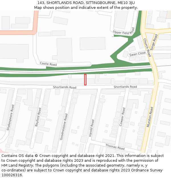 143, SHORTLANDS ROAD, SITTINGBOURNE, ME10 3JU: Location map and indicative extent of plot