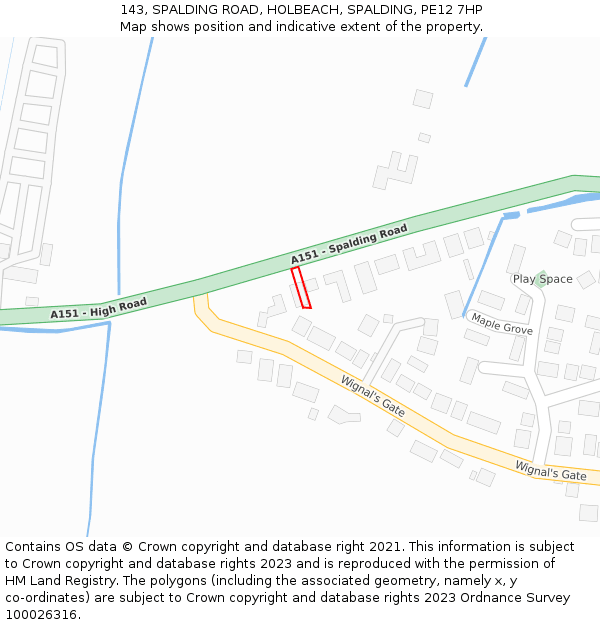 143, SPALDING ROAD, HOLBEACH, SPALDING, PE12 7HP: Location map and indicative extent of plot