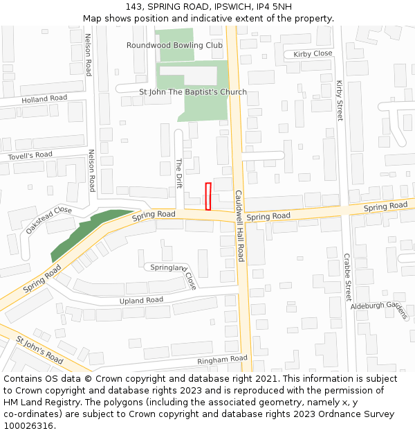 143, SPRING ROAD, IPSWICH, IP4 5NH: Location map and indicative extent of plot