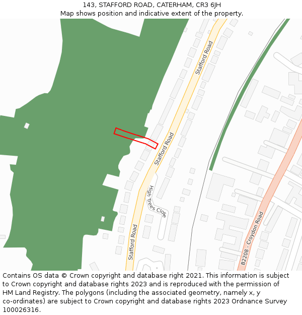 143, STAFFORD ROAD, CATERHAM, CR3 6JH: Location map and indicative extent of plot