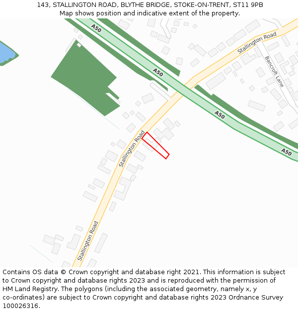 143, STALLINGTON ROAD, BLYTHE BRIDGE, STOKE-ON-TRENT, ST11 9PB: Location map and indicative extent of plot