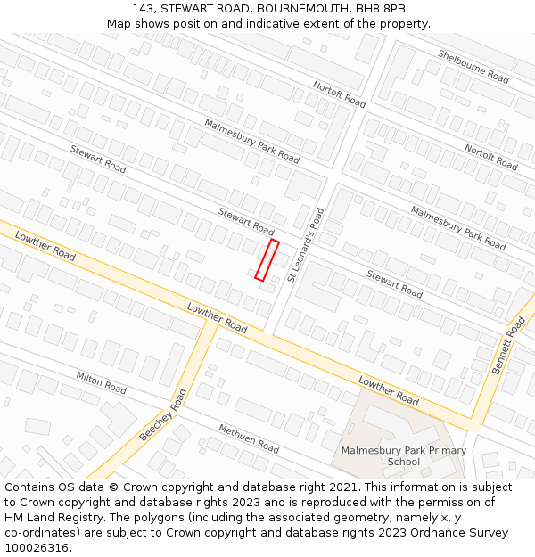 143, STEWART ROAD, BOURNEMOUTH, BH8 8PB: Location map and indicative extent of plot