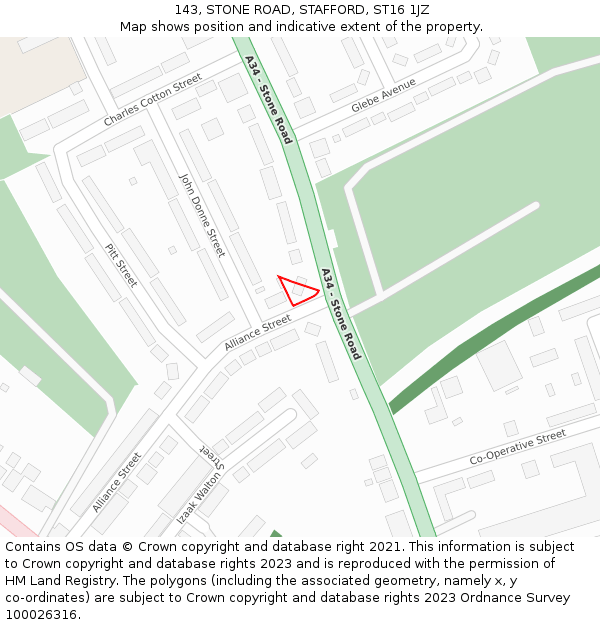 143, STONE ROAD, STAFFORD, ST16 1JZ: Location map and indicative extent of plot