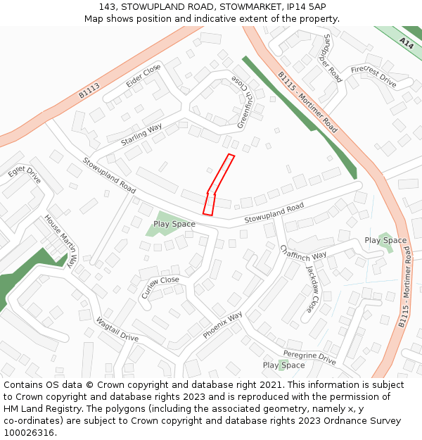 143, STOWUPLAND ROAD, STOWMARKET, IP14 5AP: Location map and indicative extent of plot