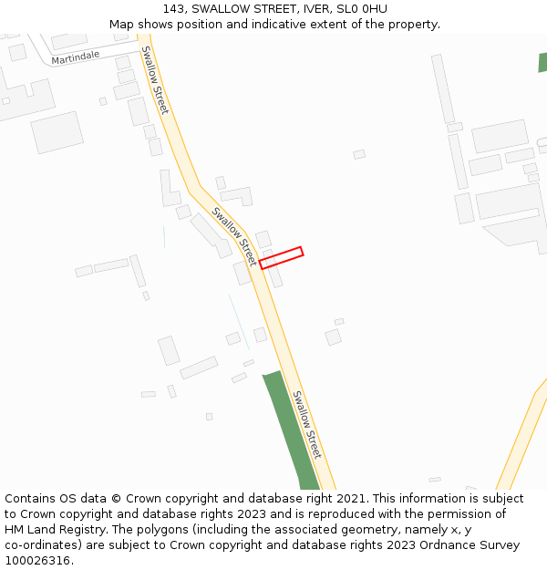 143, SWALLOW STREET, IVER, SL0 0HU: Location map and indicative extent of plot