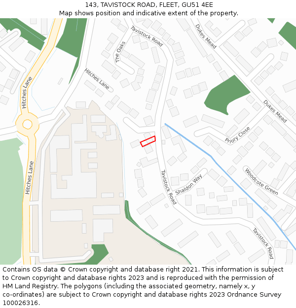 143, TAVISTOCK ROAD, FLEET, GU51 4EE: Location map and indicative extent of plot