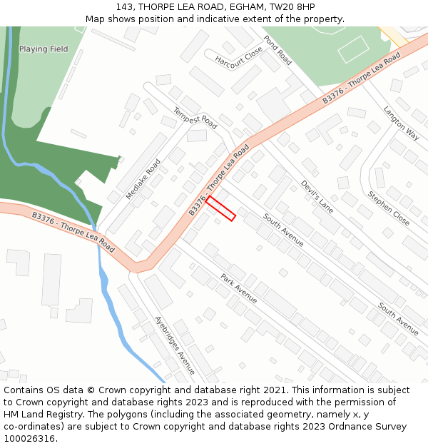 143, THORPE LEA ROAD, EGHAM, TW20 8HP: Location map and indicative extent of plot