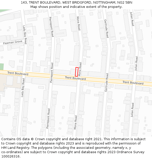 143, TRENT BOULEVARD, WEST BRIDGFORD, NOTTINGHAM, NG2 5BN: Location map and indicative extent of plot