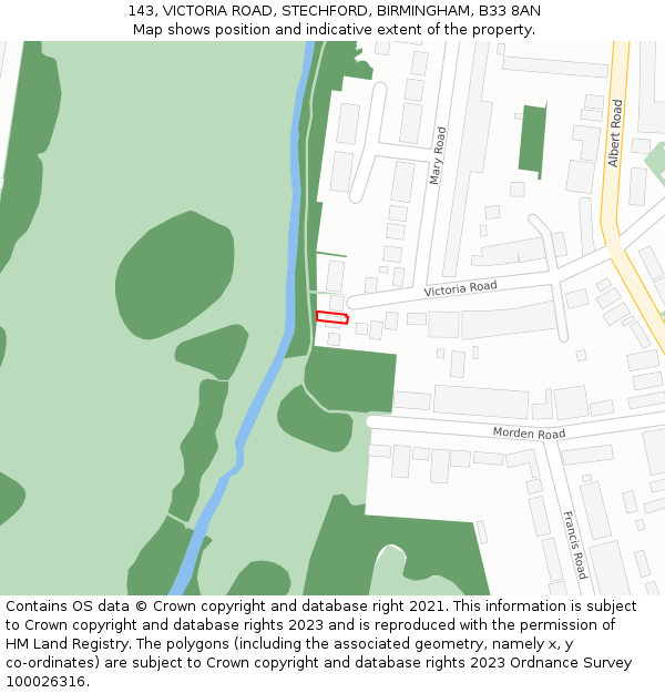 143, VICTORIA ROAD, STECHFORD, BIRMINGHAM, B33 8AN: Location map and indicative extent of plot