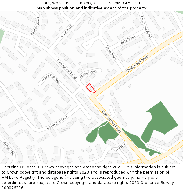 143, WARDEN HILL ROAD, CHELTENHAM, GL51 3EL: Location map and indicative extent of plot