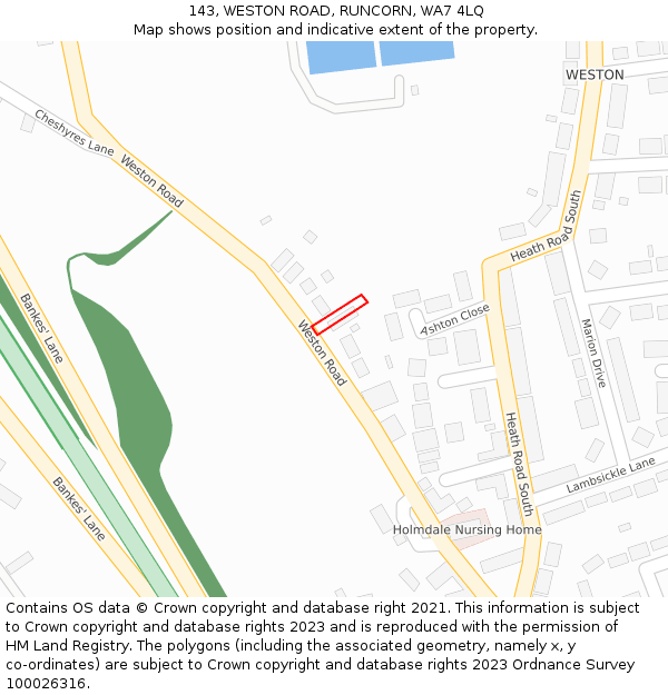 143, WESTON ROAD, RUNCORN, WA7 4LQ: Location map and indicative extent of plot