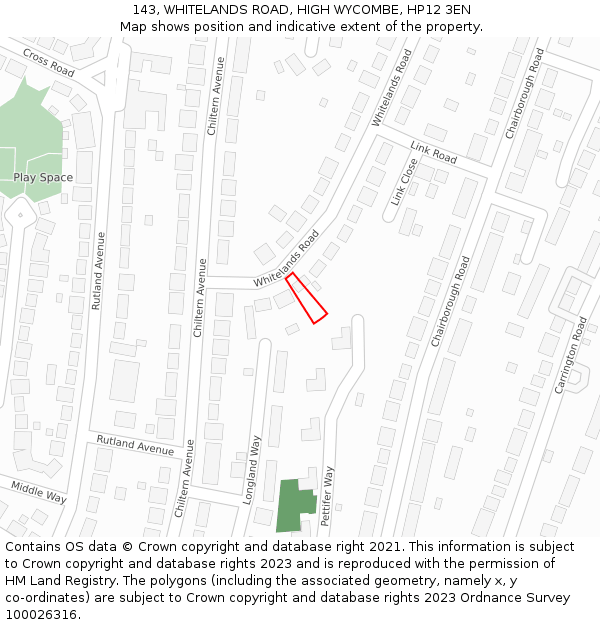 143, WHITELANDS ROAD, HIGH WYCOMBE, HP12 3EN: Location map and indicative extent of plot