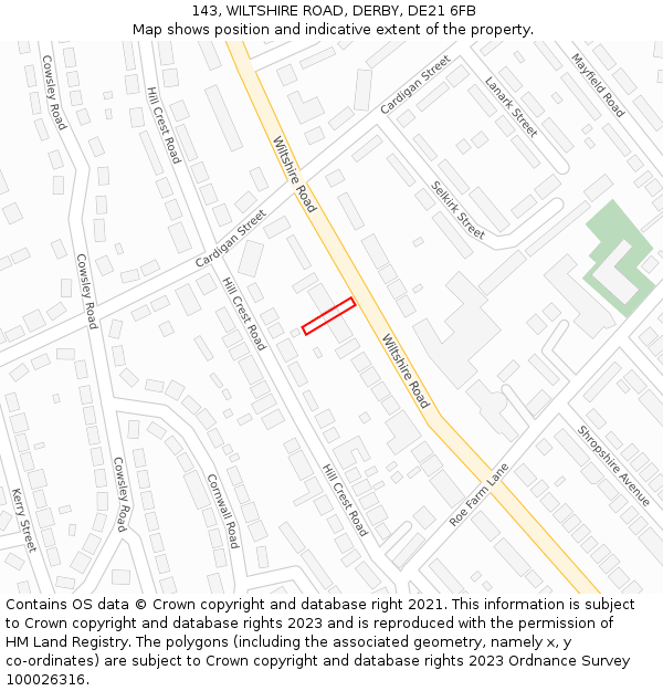 143, WILTSHIRE ROAD, DERBY, DE21 6FB: Location map and indicative extent of plot