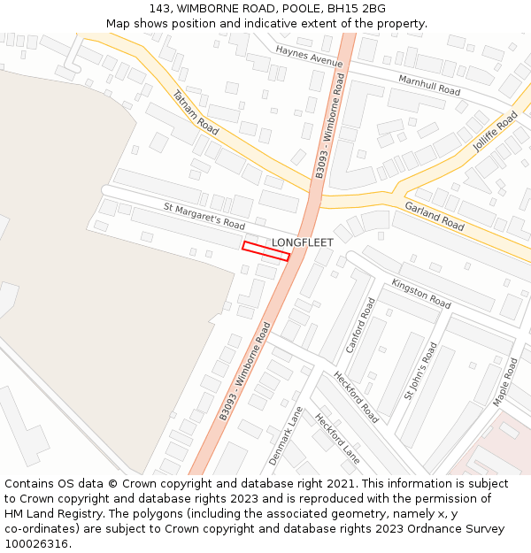 143, WIMBORNE ROAD, POOLE, BH15 2BG: Location map and indicative extent of plot