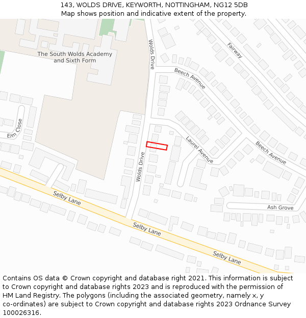 143, WOLDS DRIVE, KEYWORTH, NOTTINGHAM, NG12 5DB: Location map and indicative extent of plot