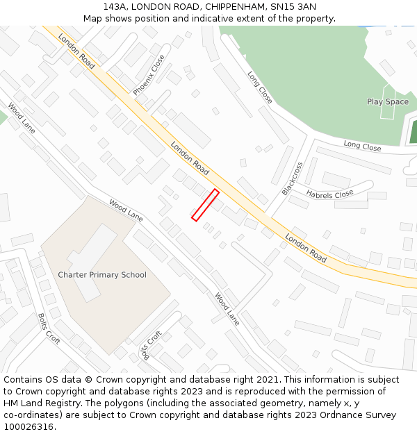143A, LONDON ROAD, CHIPPENHAM, SN15 3AN: Location map and indicative extent of plot