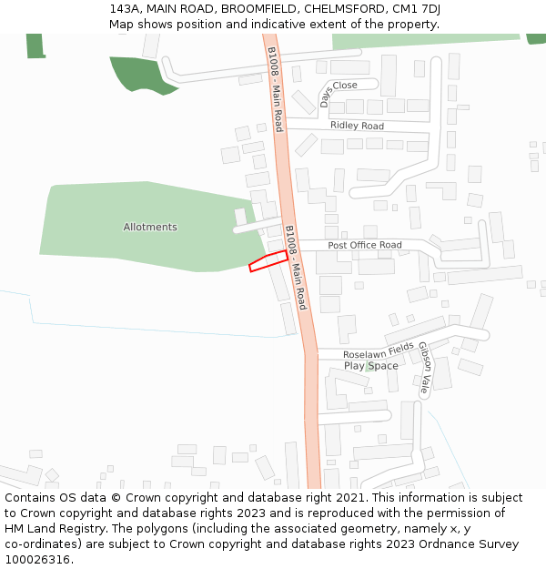 143A, MAIN ROAD, BROOMFIELD, CHELMSFORD, CM1 7DJ: Location map and indicative extent of plot