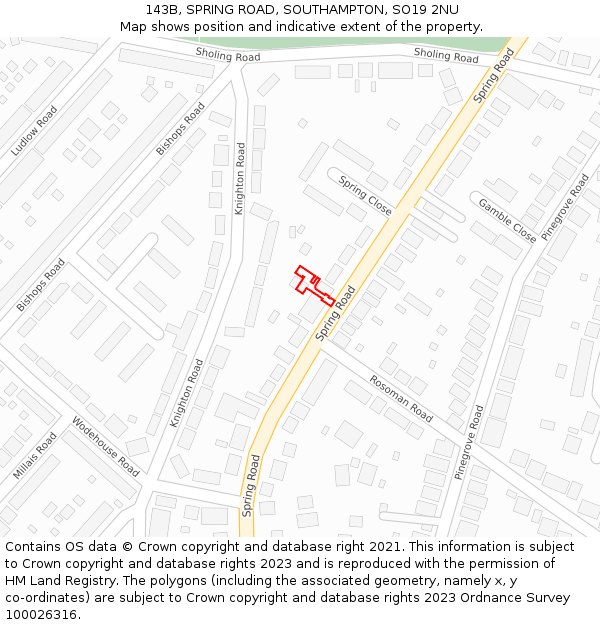 143B, SPRING ROAD, SOUTHAMPTON, SO19 2NU: Location map and indicative extent of plot