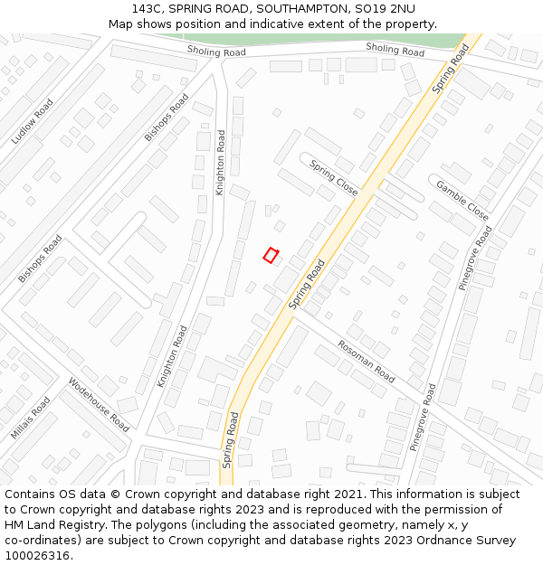 143C, SPRING ROAD, SOUTHAMPTON, SO19 2NU: Location map and indicative extent of plot