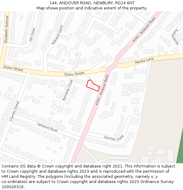 144, ANDOVER ROAD, NEWBURY, RG14 6NT: Location map and indicative extent of plot