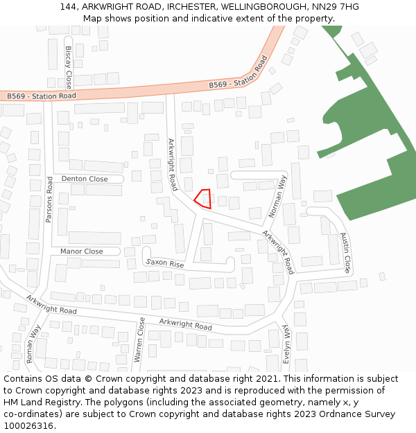 144, ARKWRIGHT ROAD, IRCHESTER, WELLINGBOROUGH, NN29 7HG: Location map and indicative extent of plot