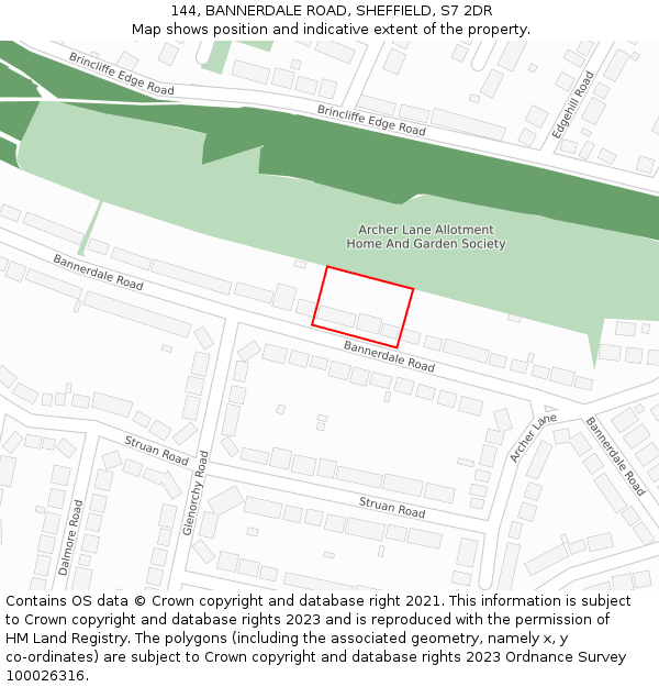 144, BANNERDALE ROAD, SHEFFIELD, S7 2DR: Location map and indicative extent of plot