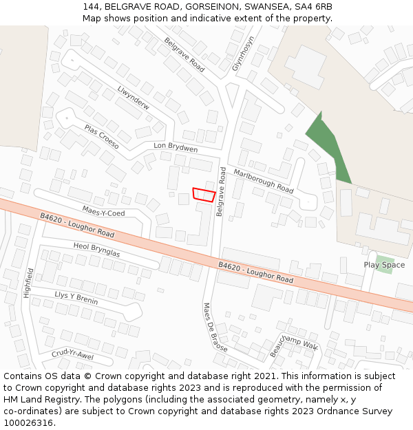 144, BELGRAVE ROAD, GORSEINON, SWANSEA, SA4 6RB: Location map and indicative extent of plot