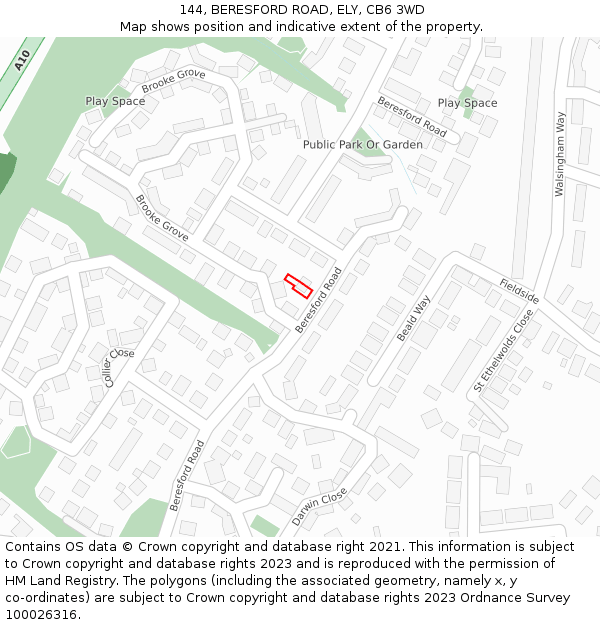 144, BERESFORD ROAD, ELY, CB6 3WD: Location map and indicative extent of plot