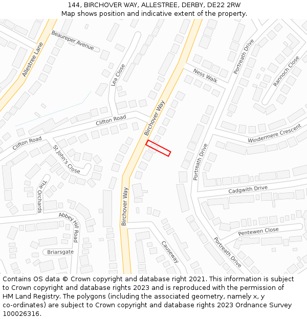 144, BIRCHOVER WAY, ALLESTREE, DERBY, DE22 2RW: Location map and indicative extent of plot