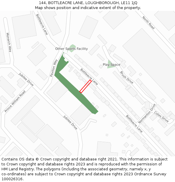 144, BOTTLEACRE LANE, LOUGHBOROUGH, LE11 1JQ: Location map and indicative extent of plot