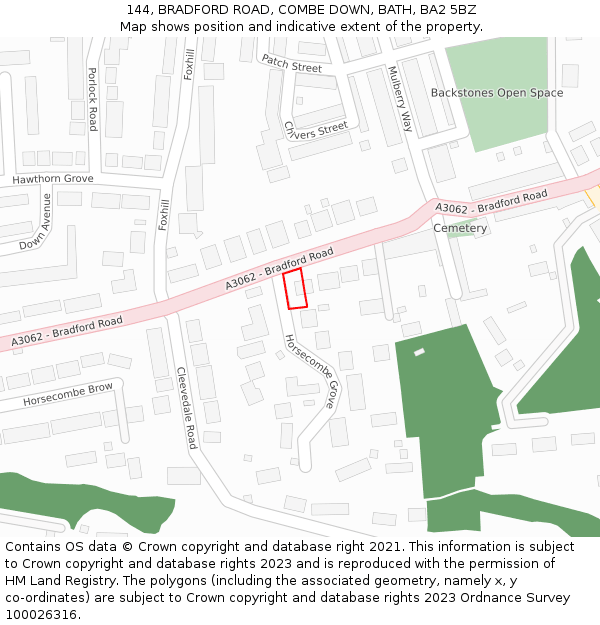 144, BRADFORD ROAD, COMBE DOWN, BATH, BA2 5BZ: Location map and indicative extent of plot