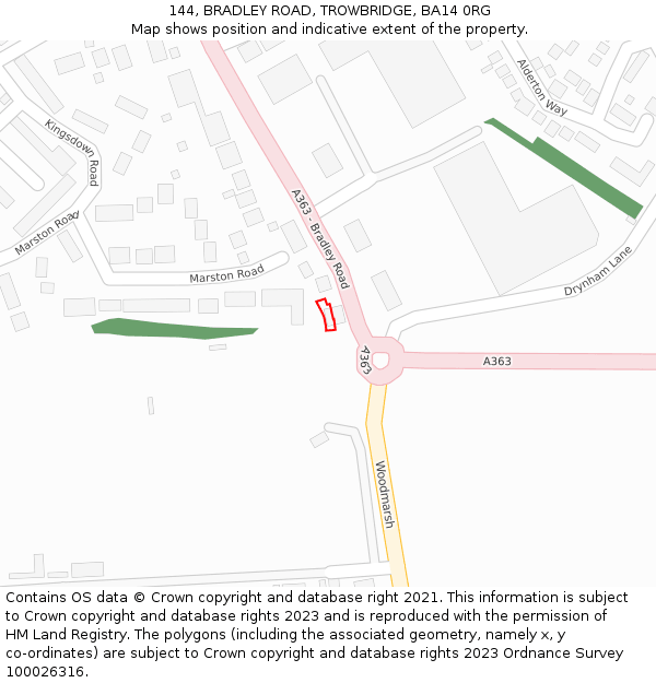 144, BRADLEY ROAD, TROWBRIDGE, BA14 0RG: Location map and indicative extent of plot