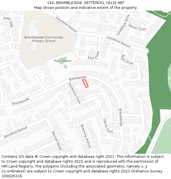 144, BRAMBLESIDE, KETTERING, NN16 9BT: Location map and indicative extent of plot