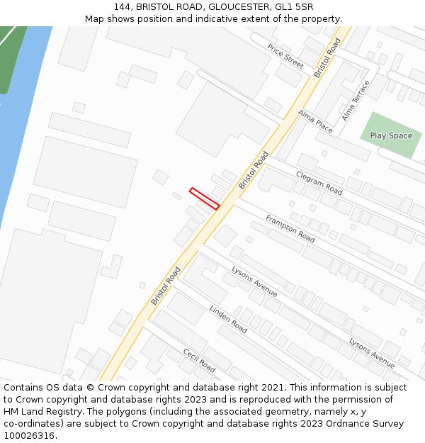 144, BRISTOL ROAD, GLOUCESTER, GL1 5SR: Location map and indicative extent of plot