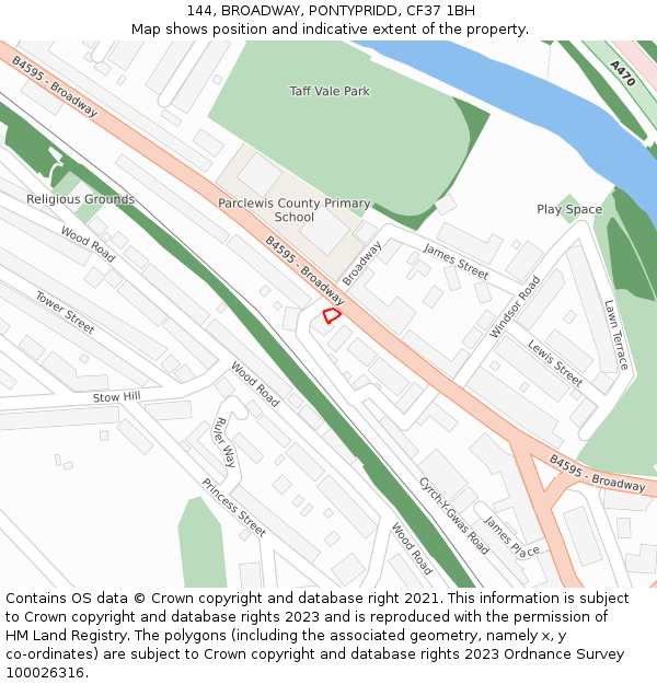 144, BROADWAY, PONTYPRIDD, CF37 1BH: Location map and indicative extent of plot