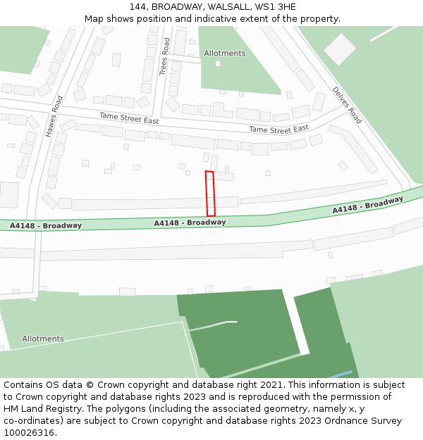 144, BROADWAY, WALSALL, WS1 3HE: Location map and indicative extent of plot