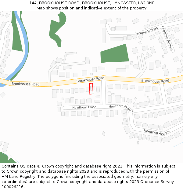 144, BROOKHOUSE ROAD, BROOKHOUSE, LANCASTER, LA2 9NP: Location map and indicative extent of plot