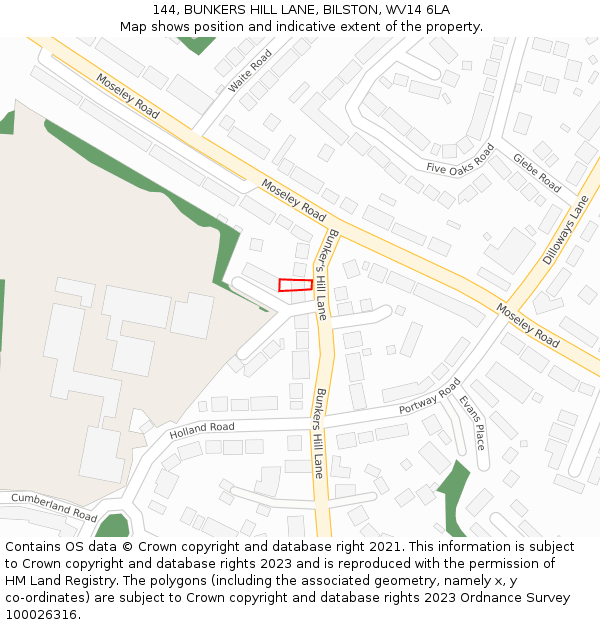 144, BUNKERS HILL LANE, BILSTON, WV14 6LA: Location map and indicative extent of plot