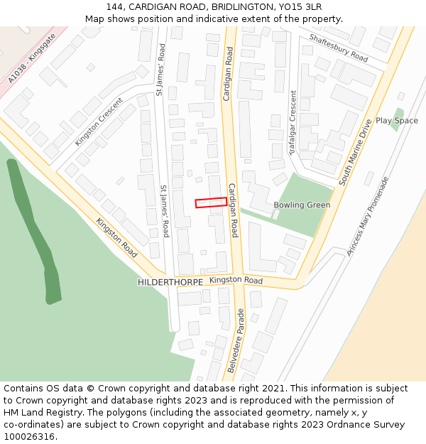 144, CARDIGAN ROAD, BRIDLINGTON, YO15 3LR: Location map and indicative extent of plot