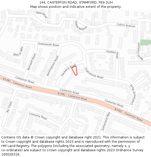 144, CASTERTON ROAD, STAMFORD, PE9 2UH: Location map and indicative extent of plot